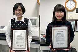 「日本水産学会九州支部大会」で水産学部食品生命科学分野の学生2名が受賞しました