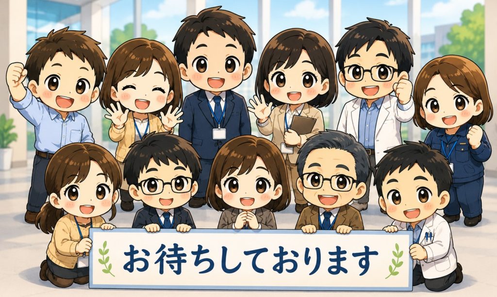 企業広告の申請を待ちわびる教職員のイラスト