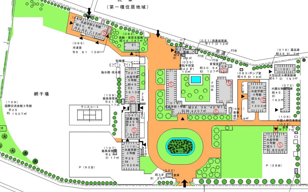 企業広告の掲示スペースとなる水産学部の地図